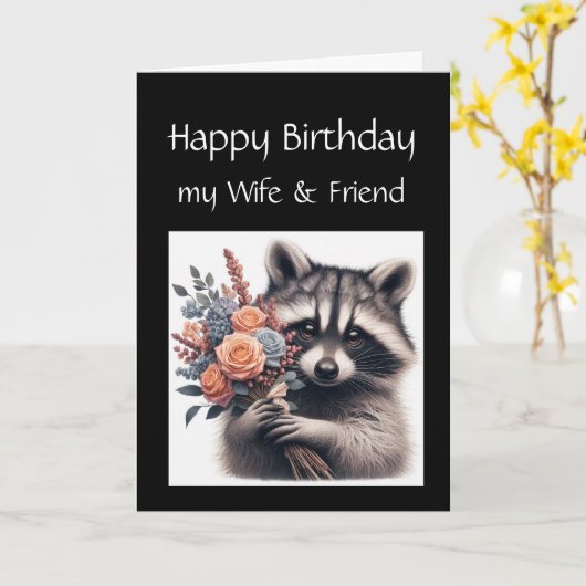 Leuke wasbeer Vrouw Liefde Verjaardag Bloemen Kaart (Gele Bloem)