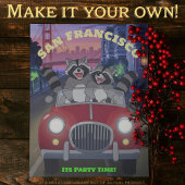 Leuke wasberen in Cabriolet Party Time San Francis Briefkaart