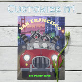 Leuke wasberen in Cabriolet Party Time San Francis Briefkaart