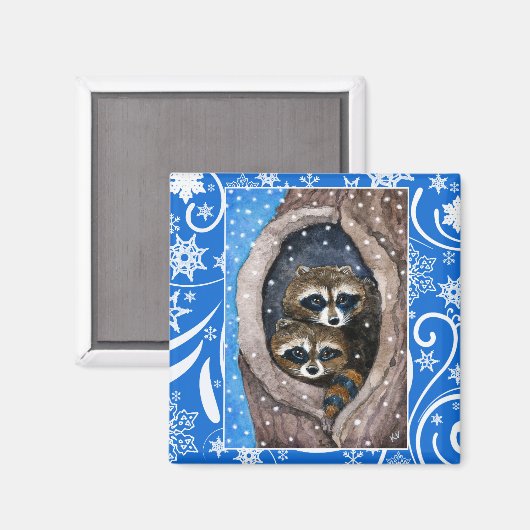 Leuke wasberen, sneeuw, kerstwinter natuur magneet (Voorkant / Achterkant)