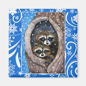 Leuke wasberen, sneeuw, kerstwinter natuur magneet (Voorkant)