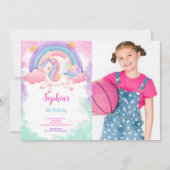 Leuke Water Kleur Eenhoorn Foto uitnodiging (Voorkant)