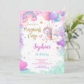 Leuke Water Kleur Eenhoorn Verjaardag Uitnodiging (Staand voorkant)