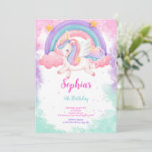 Leuke waterkleur eenhoorn uitnodiging (Staand voorkant)