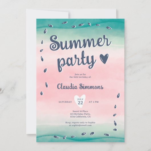 Leuke watermeloen zomer gradiënt roze zoet 16 kaart (Voorkant)