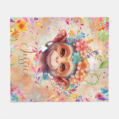 Leuke Waterverf Aap met bloemetjes Fleece Deken (Voorkant (Horizontaal))