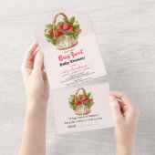Leuke waterverf aardbei baby shower all in one uitnodiging (Afscheurbaar)