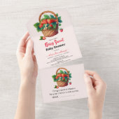 Leuke waterverf aardbei baby shower all in one uitnodiging (Afscheurbaar)