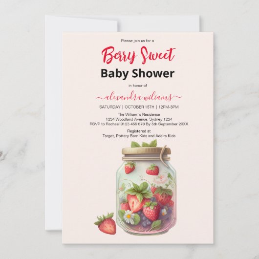 Leuke waterverf aardbei baby shower kaart (Voorkant)
