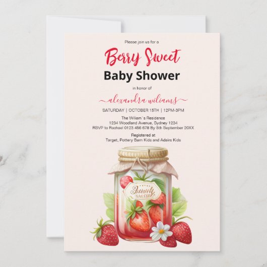Leuke waterverf aardbei baby shower kaart (Voorkant)