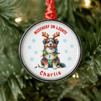 Leuke Waterverf Australian Shepherd Snowflakes Dog Metalen Ornament
