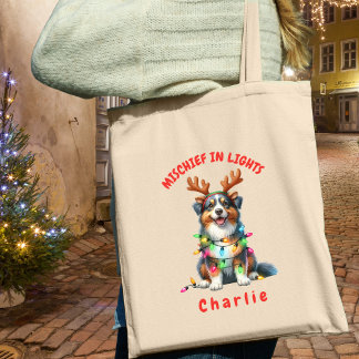 Leuke Waterverf Australian Shepherd Vakantielichte Tote Bag