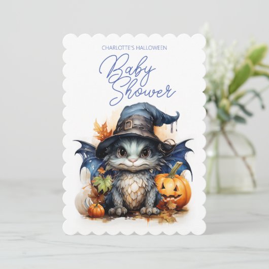 Leuke Waterverf Baby Dragon Halloween Baby shower Kaart (Staand voorkant)