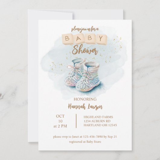 Leuke Waterverf Baby Shoe Baby shower Kaart (Voorkant)