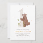 Leuke Waterverf Beer Woodland eerste verjaardagsfe Kaart (Voorkant)