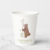 Leuke Waterverf Beer Woodland eerste verjaardagsfe Papieren Bekers (Voorkant)