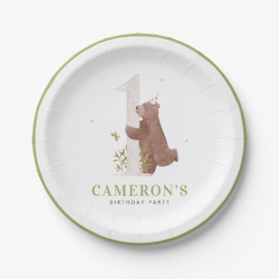 Leuke Waterverf Beer Woodland eerste verjaardagsfe Papieren Bordje