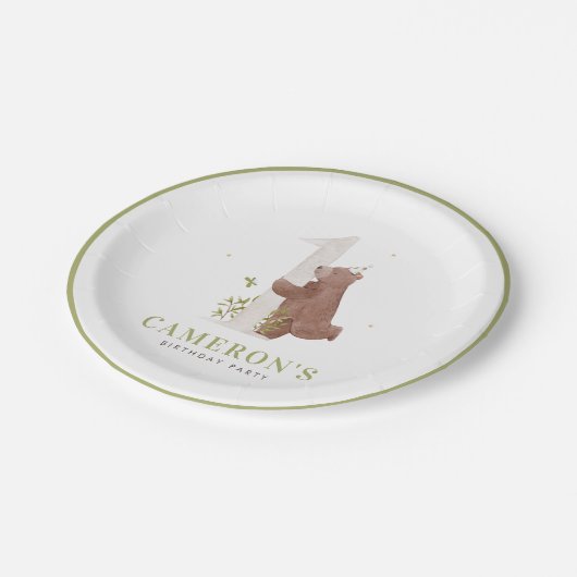 Leuke Waterverf Beer Woodland eerste verjaardagsfe Papieren Bordje (Gekanteld)