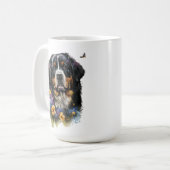 Leuke Waterverf Berner Berghond met Bloemen Koffiemok (Voorkant links)