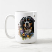 Leuke Waterverf Berner Berghond met Bloemen Koffiemok (Links)