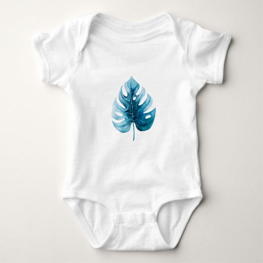 Leuke Waterverf Blauw Monstera Leaf Romper (Voorkant)