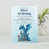 Leuke Waterverf Blue Dragon 1e verjaardag Kaart (Staand voorkant)