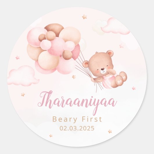 Leuke Waterverf Boho Teddy Bear Meisje baby shower Ronde Sticker (Voorkant)
