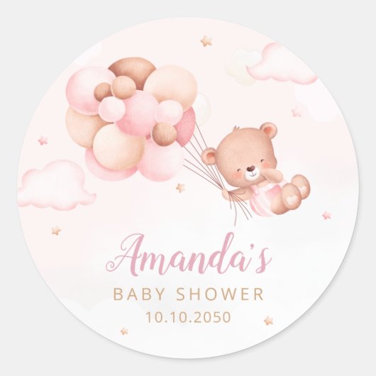 Leuke Waterverf Boho Teddy Bear Meisje baby shower Ronde Sticker (Voorkant)