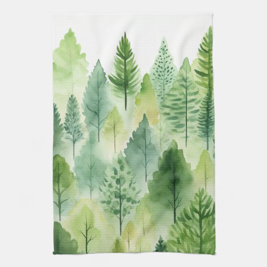 Leuke Waterverf Bos Bomen Keukenhanddoek (Verticaal)