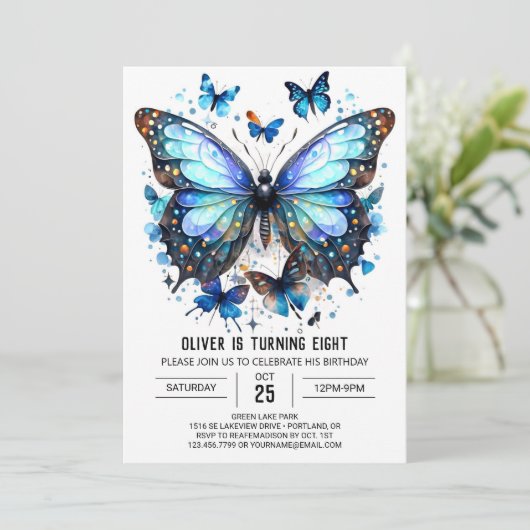 Leuke Waterverf Butterfly Boy Verjaardag Kaart (Staand voorkant)