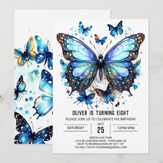 Leuke Waterverf Butterfly Boy Verjaardag Kaart (Voorkant / Achterkant)