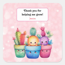 Leuke Waterverf Cactus Pink Dank je Vierkante Sticker