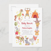 Leuke Waterverf Carnaval Circus Dier Baby shower Uitnodiging Briefkaart (Voorkant / Achterkant)