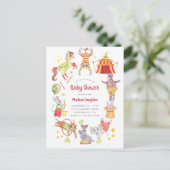 Leuke Waterverf Carnaval Circus Dier Baby shower Uitnodiging Briefkaart (Staand voorkant)