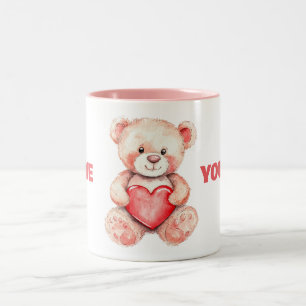 Leuke waterverf cartoon beer met rood hart tweekleurige koffiemok