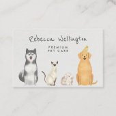 Leuke Waterverf Cat Dog Bunny Pet Sitter Walker Visitekaartje (Voorkant)