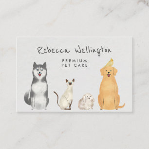 Leuke Waterverf Cat Dog Bunny Pet Sitter Walker Visitekaartje