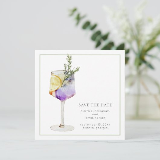Leuke Waterverf Cocktail bruiloft Save The Date (Staand voorkant)