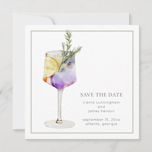 Leuke Waterverf Cocktail bruiloft Save The Date (Voorkant)