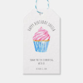 Leuke waterverf cupcake roze icing verjaardag cadeaulabel (Voorkant)