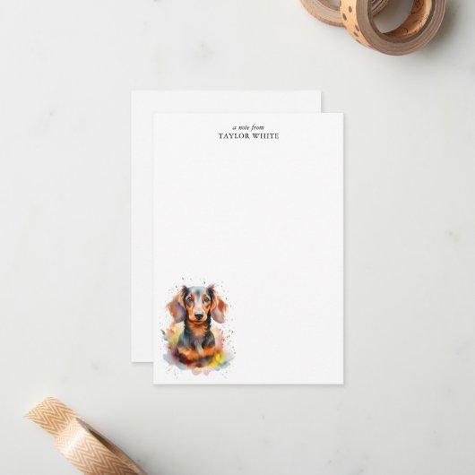 Leuke Waterverf Dachshund gepersonaliseerd dank u Notitiekaartje (Voorkant / Achterkant in situ)