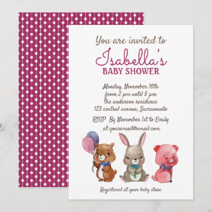 Leuke Waterverf Dieren Baby shower Kaart