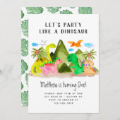 Leuke Waterverf Dino Mountain Dinosaurus Verjaarda Kaart (Voorkant / Achterkant)