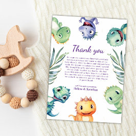 Leuke Waterverf Dinosaurus Baby shower Bedankkaart