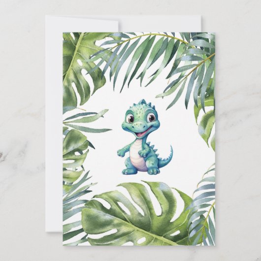 Leuke Waterverf Dinosaurus Baby shower Bedankkaart (Achterkant)