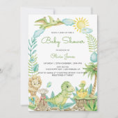 Leuke Waterverf Dinosaurus Baby shower Kaart (Voorkant)