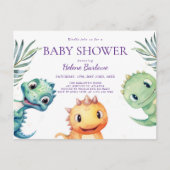 Leuke Waterverf Dinosaurus Baby shower Uitnodiging Briefkaart (Voorkant)