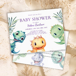 Leuke Waterverf Dinosaurus Baby shower Uitnodiging Briefkaart