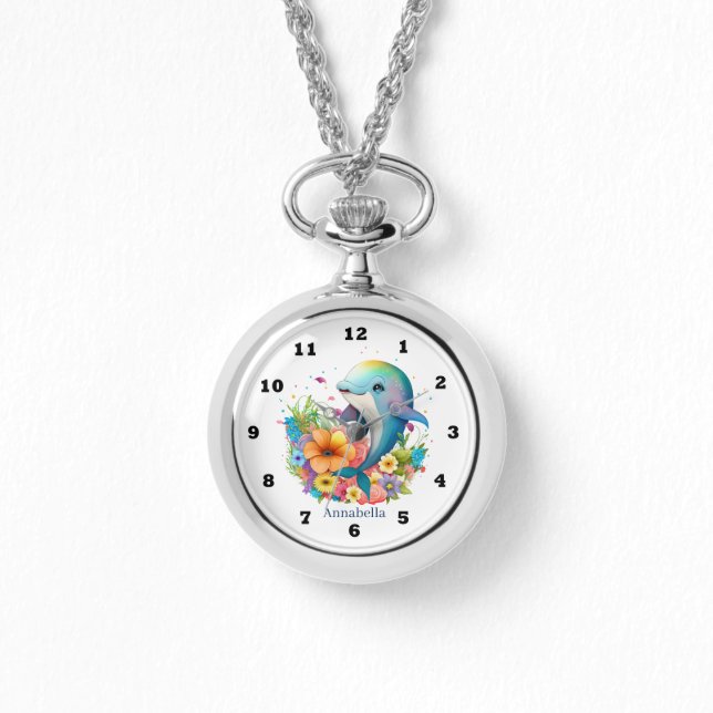 Leuke waterverf Dolfijnenliefhebbers Voeg naam toe Horloge (Voorkant)