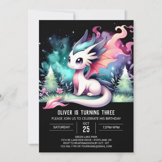 Leuke Waterverf Dragon Birthday Kaart (Voorkant)